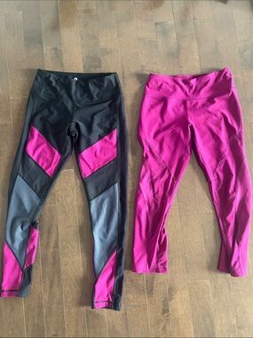 Bundle of two 90 Degree By Reflex Black and Magenta Colorblock Leggings Set